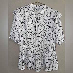 Sweet Rain Black and White Heart Blouse